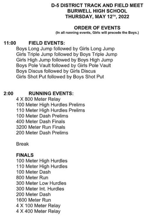 district track meet schedule